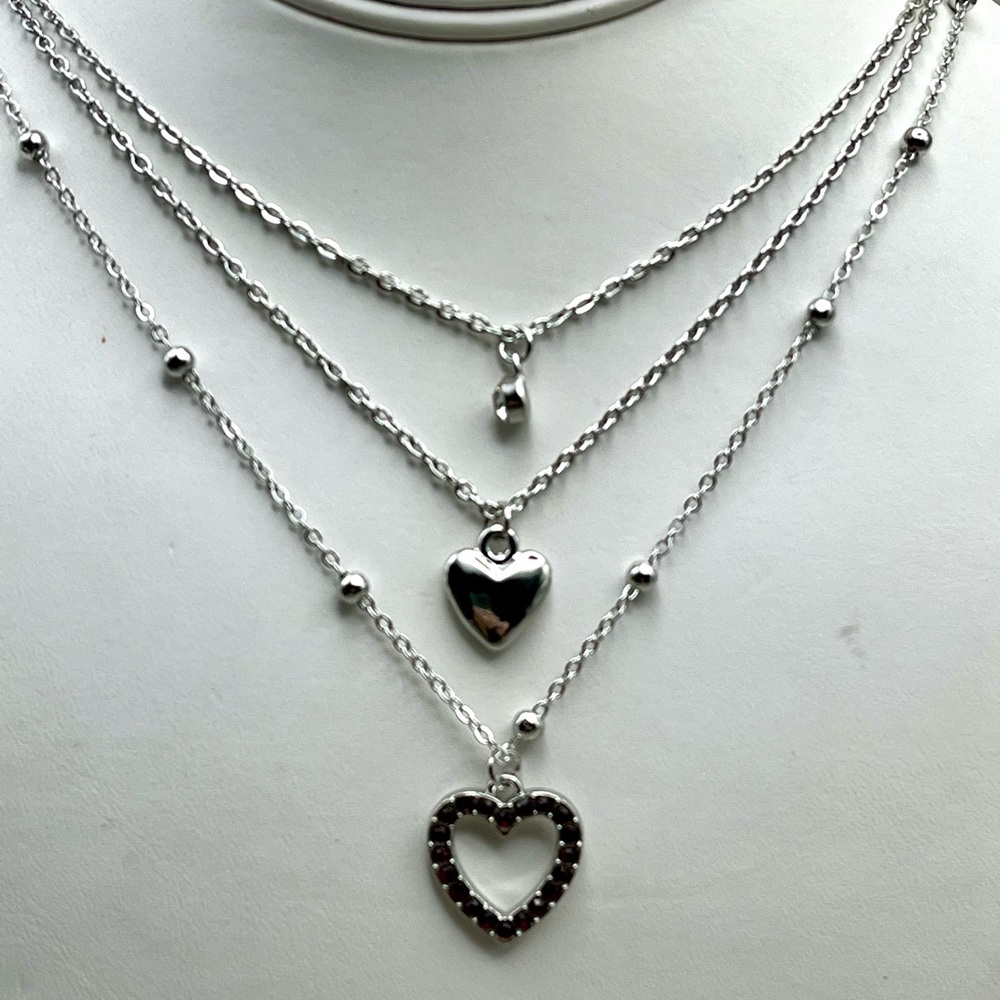 Elegant Silver Heart Layered Necklace